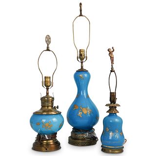 (3Pc) French Opaline Glass Lamps