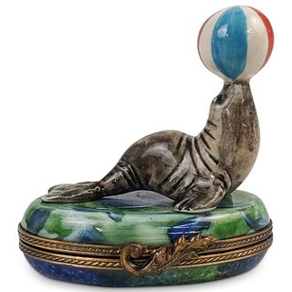 Limoges "Sea Lion w/ Ball " La Gloriette Trinket Box