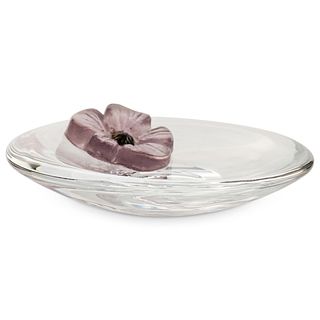 Daum Art Glass Saucer Plate w/ Flower