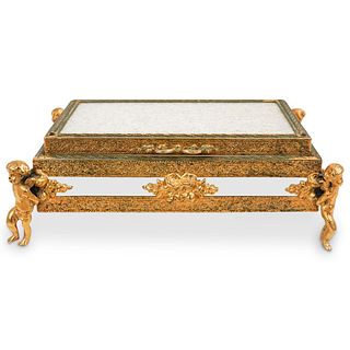Antique Gilt Bronze & Glass Jewelry Box