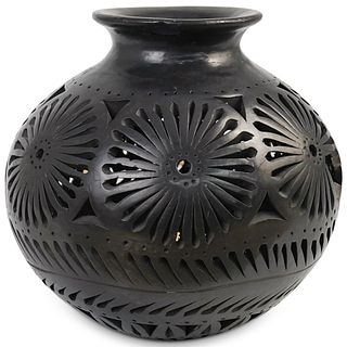 Hand Carved Black Oaxaca Mexican Pottery Vase