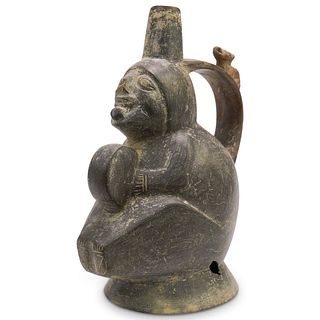 Pre-Columbian Chimu Peruvian Moche Blackware Figural Vessel