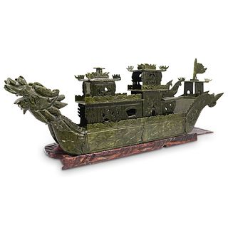 Chinese Faux Jade Dragon Palace Boat