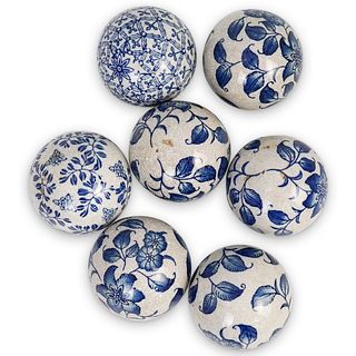 (7 Pc) Chinese Blue & White Porcelain Balls