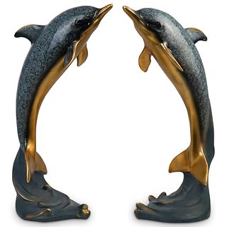 Pair Of Composite Dolphin Sculptures
