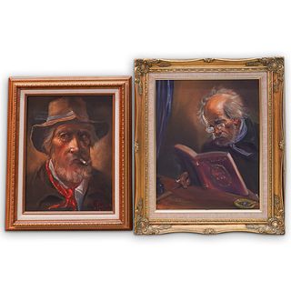 (2 Pc) Signed Oil On Canvas Portrait Paintings