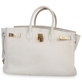 White Large Hermes Style Birkin Bag