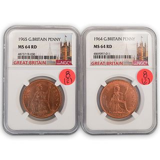 (2Pc) Great Britain Penny 1964, 1965 (NGC)