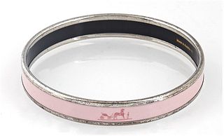 Hermes Enamel Bangle Bracelet, c. 2017, in the classic Hermes baby pink pattern, Made in Austria, Dia.- 2 1/2 in.