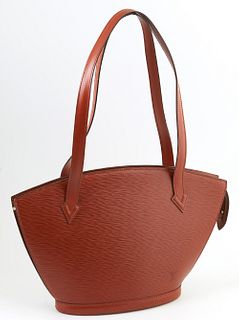 Louis Vuitton Saddle Bag Brown Epi Leather PM St. Jacques Long Straps Handbag, with golden brass hardware, opening to a light brown suede interior wit