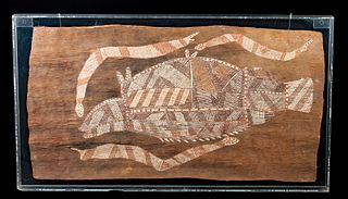 19th C. Australian Aboriginal Bark Painting Barramundi