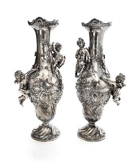 A Pair of Art Nouveau silver-plate Figural Vases