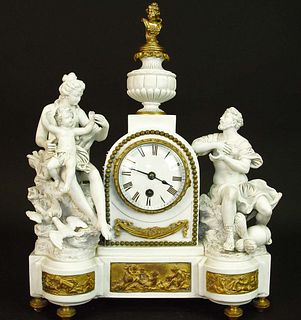 19th C. Gilt Bronze & Porcelain Bisque Figural Clock
