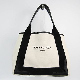 Balenciaga Navy Cabas S 339933 Women's Canvas,Leather Handbag Black,Cream