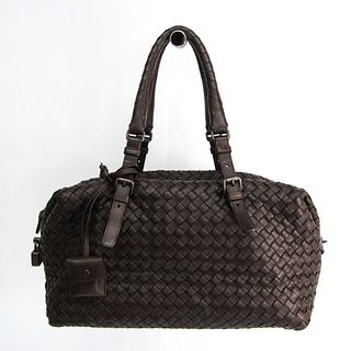 Bottega Veneta Intrecciato 173398 Women's Leather Handbag Dark Brown