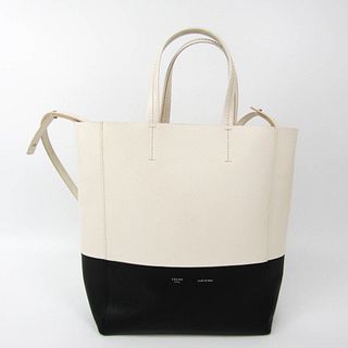 Celine Cabas SMALL VERTICAL 176163 Women's Leather Tote Bag Black,Off-white