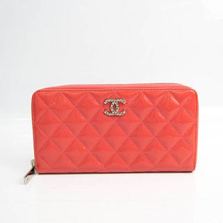 Chanel Matelasse Brilliant A50106 Women's Patent Leather Long Wallet (bi-fold) Salmon Pink