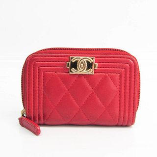 Chanel Boy Chanel Leather Card Case Red Color