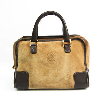 Loewe Amazona Women's Leather,Suede Handbag Beige,Dark Brown