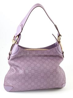 Gucci Lavender Guccissima Leather Creole Hobo Shoulder Bag, the straps connected with golden horse-bit hardware, the main zipper opening to a horse-bi