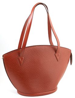 Louis Vuitton Saddle Bag Brown Epi Leather PM St. Jacques Long Straps Handbag, with golden brass hardware, opening to a light brown suede interior wit