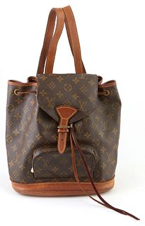 Louis Vuitton Brown Monogram Coated Canvas MM Montsouris Back Pack, with golden brass hardware and adjustable vachetta leather straps, accents and bot