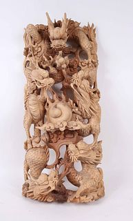 Chinese Intricately Carved Wood Dragon Sculpture