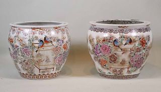 Large Pair of Chinese Porcelain Fish Bowls