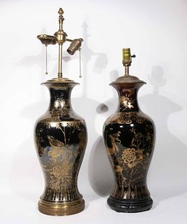 Two Chinese Gilt-Decorated Table Lamps