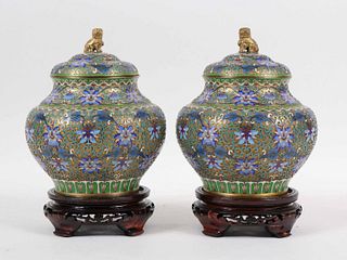 Pair of Chinese Enamel Decorated Covered Jars