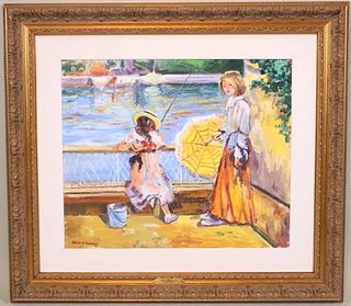 Katia Pissarro, Two Girls Fishing off Bridge