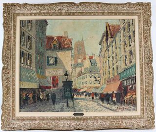 M. Brisson, Oil on Canvas, Parisian Street Scene
