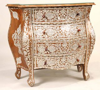 Moroccan Mother-of-Pearl Inlaid Bombe Commode