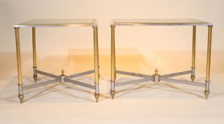 Pair of Chrome and Brass Greek Key Low Tables