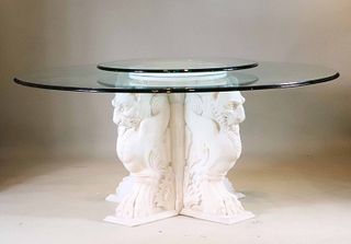 Renaissance Style Carved Marble Glass Top Table