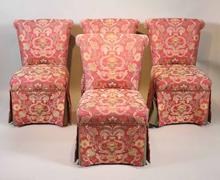 Four Pink-Floral Upholstered Backstools