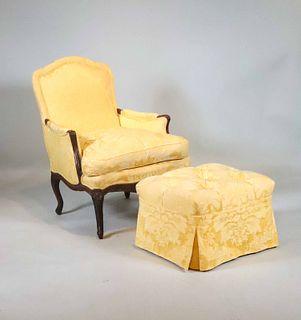 Louis XV Walnut Yellow-Upholstered Bergere
