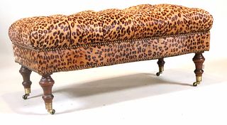 Contemporary Faux Leopard Upholstered Ottoman