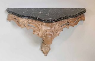 Rococo Style Marble Top Carved Beechwood Console