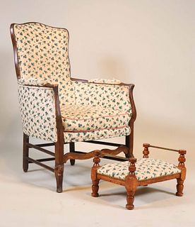 French Country Mahogany Armchair and Stool