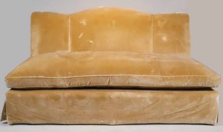 Beige Velvet-Upholstered Armless Sofa