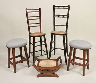Empire Carved Mahogany Rush-Seat Footstool