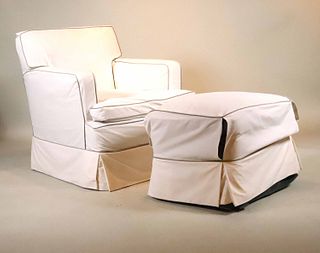 Contemporary Slip Covered Club Chair and Ottoman