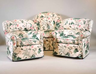 Three Floral-Upholstered Club Chairs