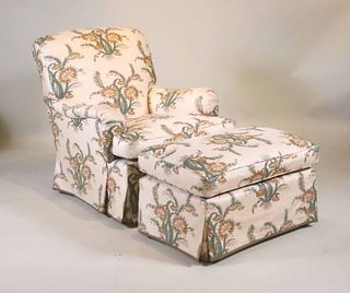 Floral Upholstered Club Chair and Ottoman