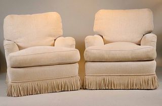 Pair of Beige Chenille Upholstered Club Chairs