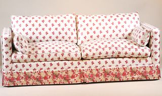 Contemporary Pink Floral Upholstered Sofa