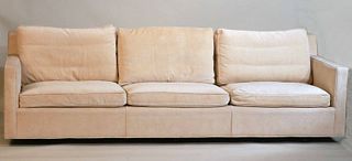 Contemporary Beige-Upholstered Three Seat Sofa