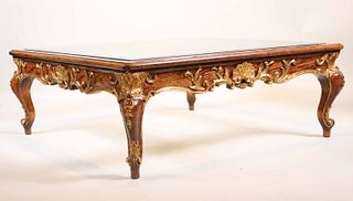 Louis XV Style Parcel-Gilt Glass Top Oak Table