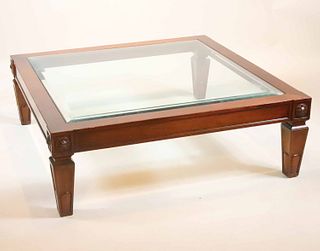 Louis XVI Style Glass Top Mahogany Low Table